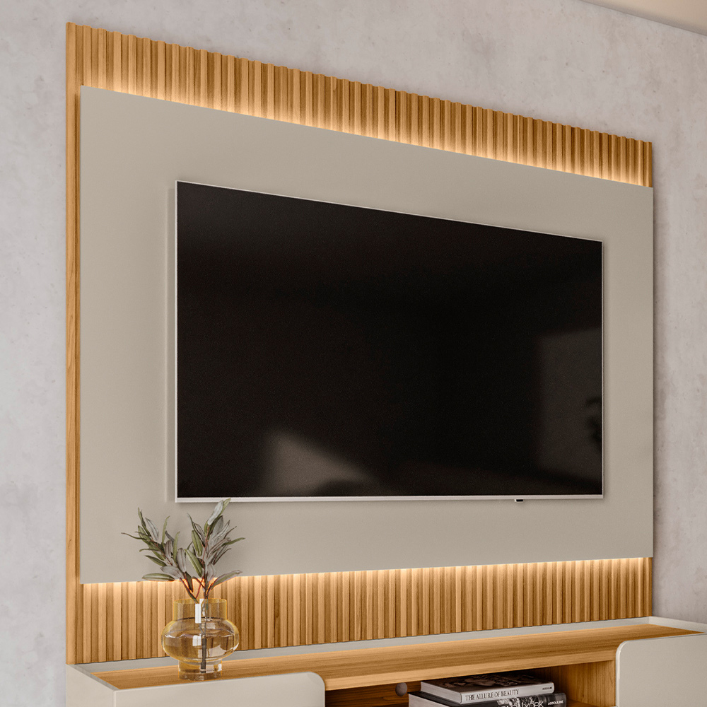 Painel Decorativo Singapura MDP/MDF TV até 70 Polegadas Ripado 1.8 Tauari/Off White G77 - Gran Belo