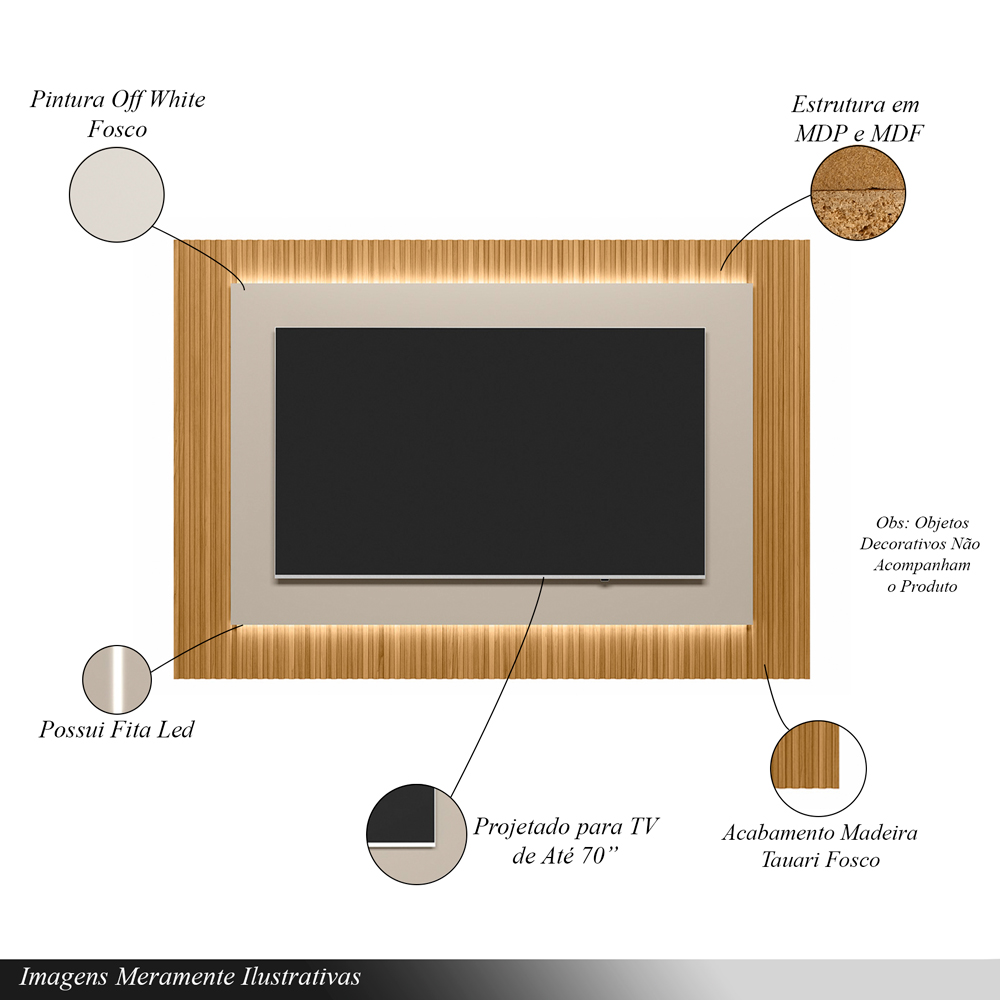 Painel Decorativo Singapura MDP/MDF TV até 70 Polegadas Ripado 2.2 Tauari/Off White G77 - Gran Belo