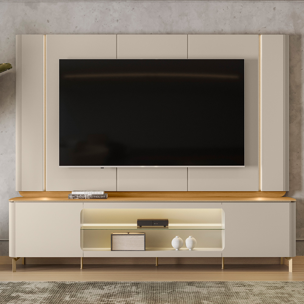 Painel Decorativo Switch MDP/MDF TV até 75 Polegadas com Fita LED Tauari/Off White G77 - Gran Belo