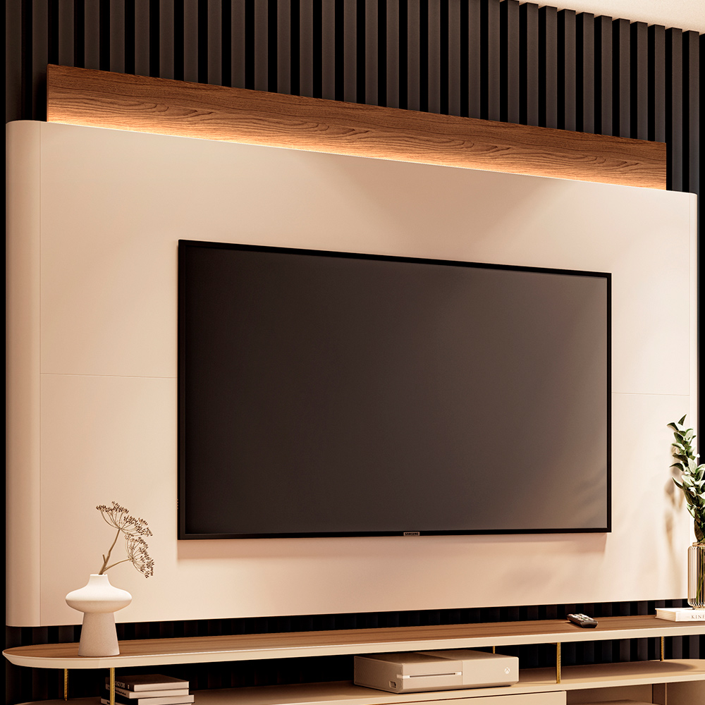 Painel Decorativo c/LED Majestade para TV até 85 Polegadas Off White/Castanho G26 - Gran Belo