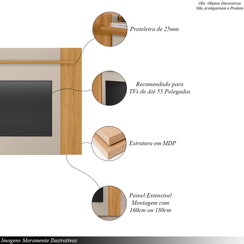 Painel Extensível Tremonti TV até 55 Polegadas Prateleira Tauari/Off White G77 - Gran Belo