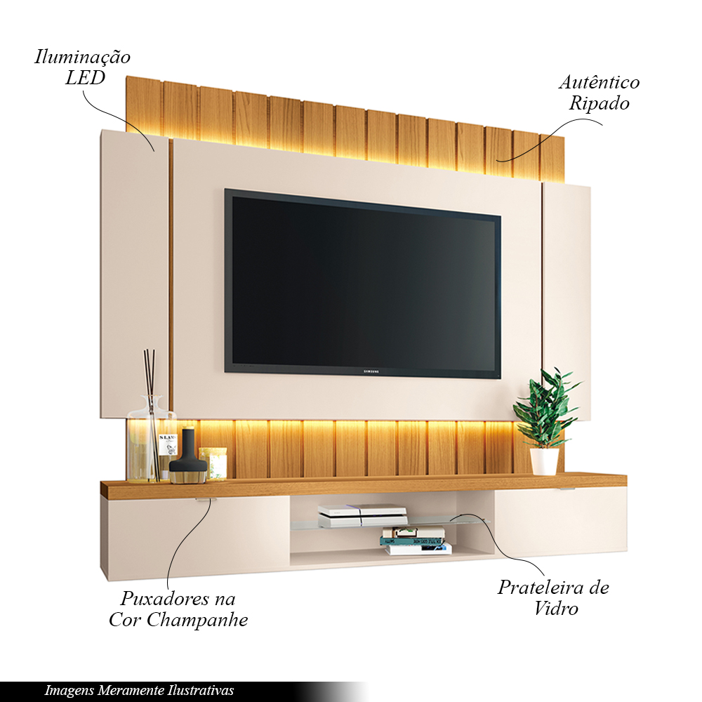Painel Home Suspenso 1.8 para TV até 55" Sala de Estar Shawn Off White/Cinamomo G26 - Gran Belo