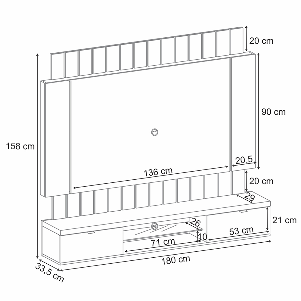 Painel Home Suspenso 1.8 para TV até 55" Sala de Estar Shawn Off White/Cinamomo G26 - Gran Belo