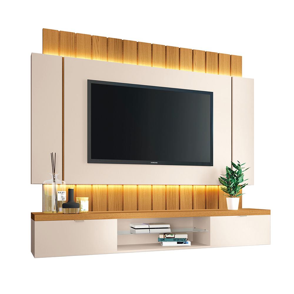 Painel Home Suspenso 1.8 para TV até 55" Sala de Estar Shawn Off White/Cinamomo G26 - Gran Belo