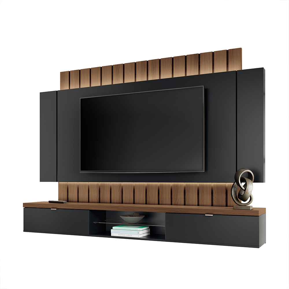 Painel Home Suspenso 2.2 para TV até 70 Illusion MDP/MDF com Fita LED Shawn Preto/Castanho G26 - Gran Belo