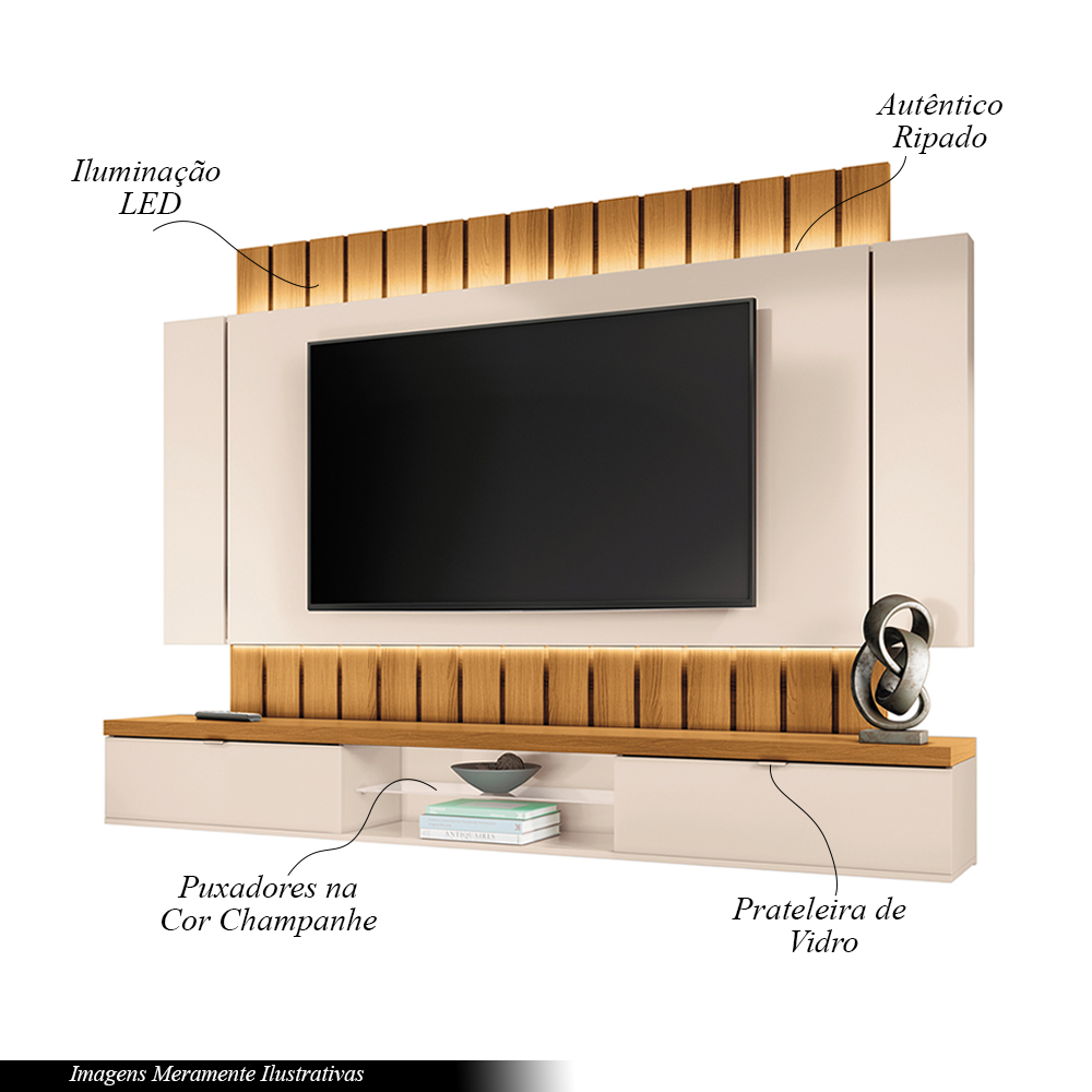 Painel Home Suspenso 2.2 para TV até 70" Sala de Estar Shawn Off White/Cinamomo G26 - Gran Belo