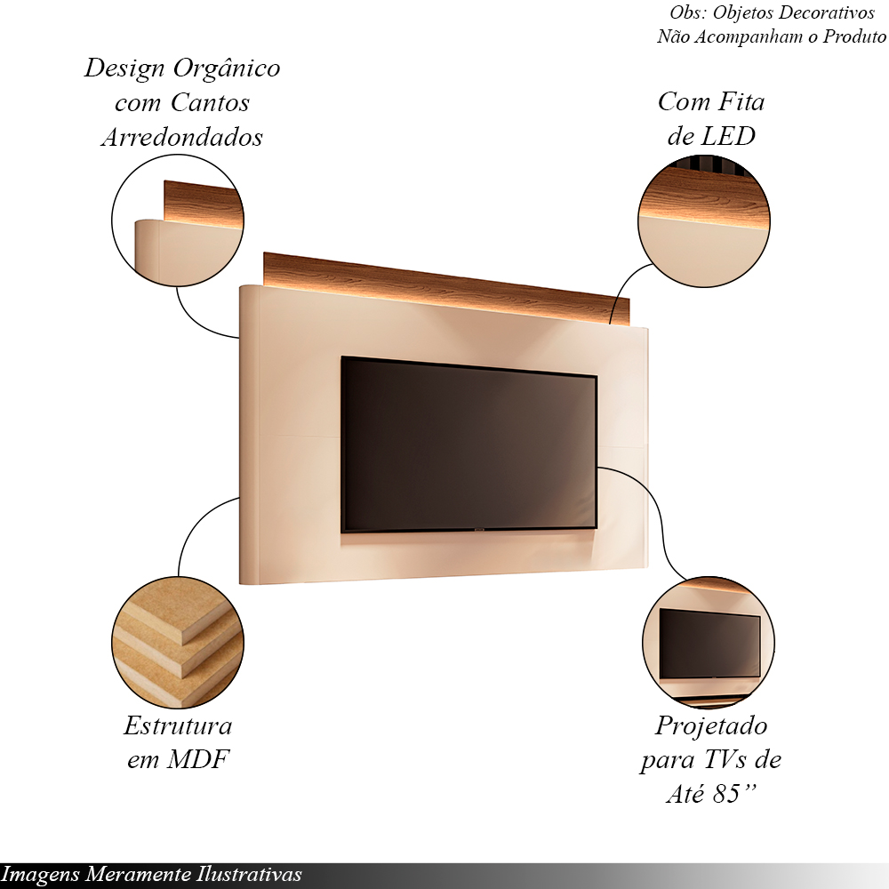 Painel Nobre com LED TV até 85 Polegadas em Off White/Castanho G26 - HB Móveis