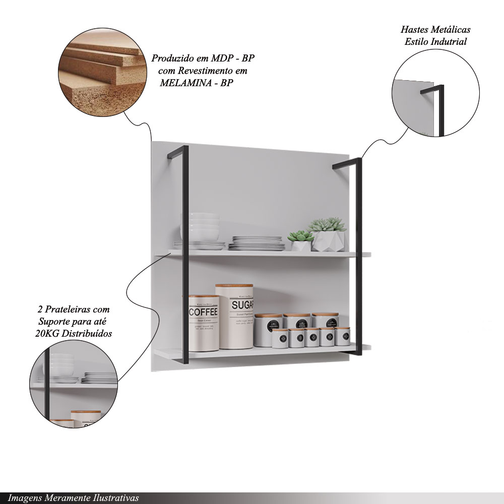 Painel Organizador com Solesi 2 Prateleiras Branco G96 - Gran Belo