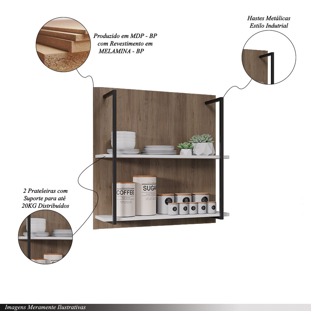 Painel Organizador com Solesi 2 Prateleiras Branco/Freijó G96 - Gran Belo