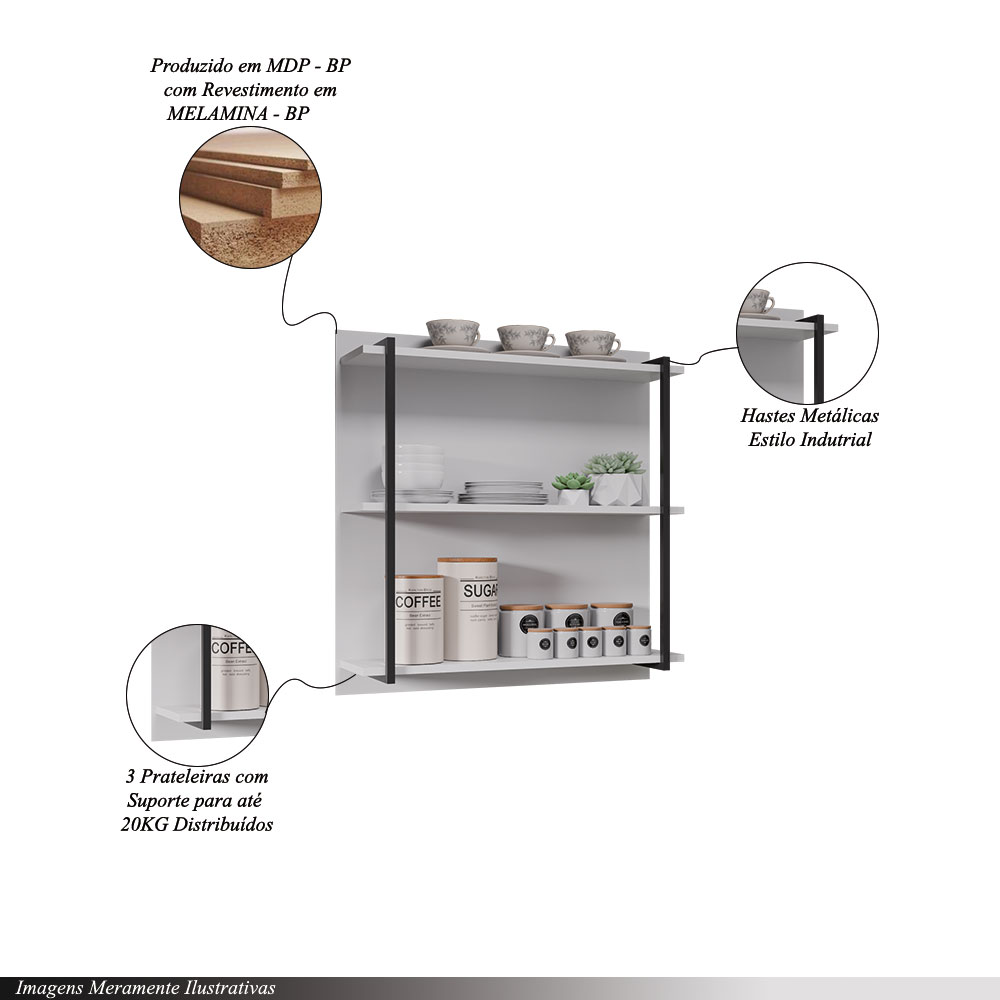 Painel Organizador com Solesi 3 Prateleiras Branco G96 - Gran Belo