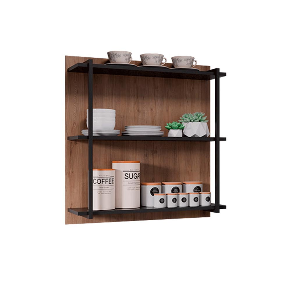 Painel Organizador com Solesi 3 Prateleiras Preto/Freijó G96 - Gran Belo