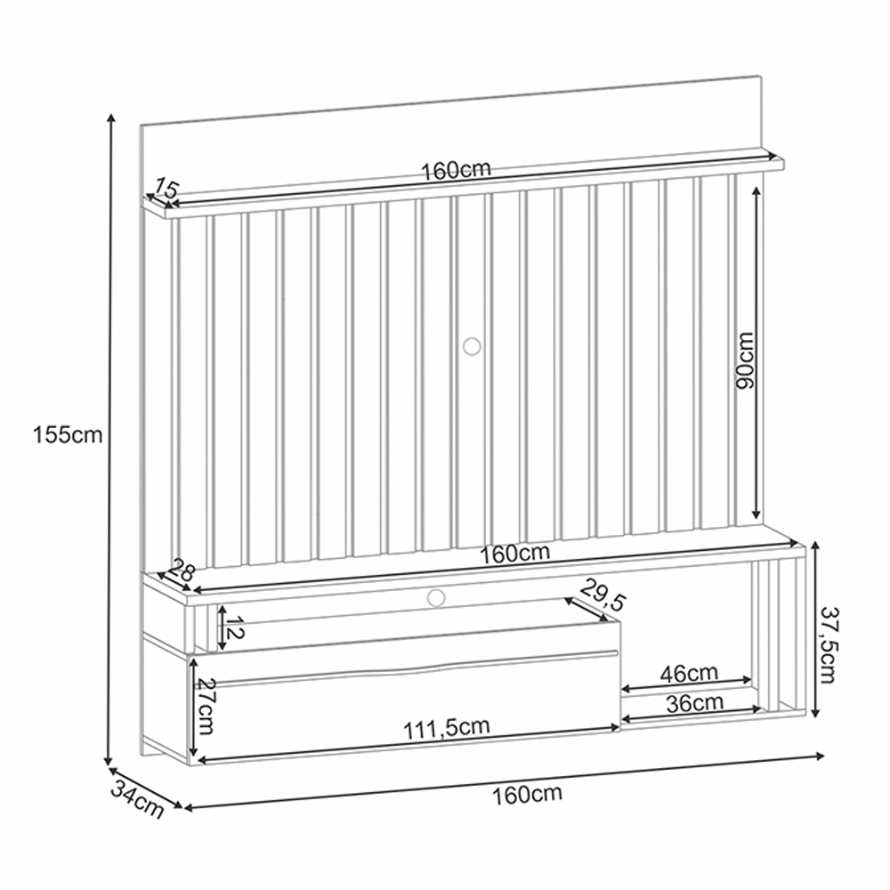 Painel Suspenso Decorativo Stesso Ripado pata TV até 55" Cinamomo/Off White G26 - Gran Belo