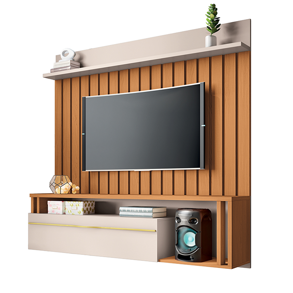 Painel Suspenso Decorativo Stesso Ripado pata TV até 55" Cinamomo/Off White G26 - Gran Belo