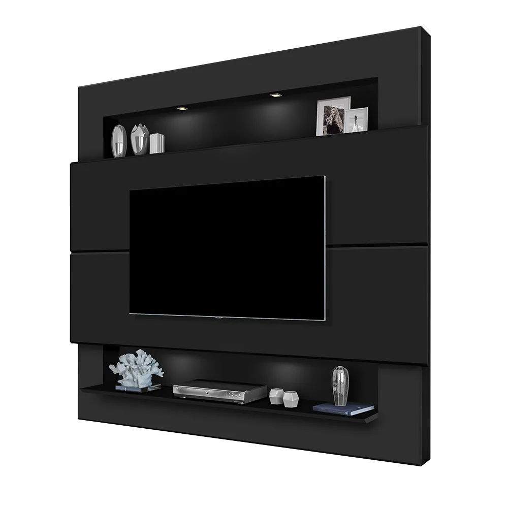 Painel Suspenso Forlán 210cm em MDF 25mm com Led Suporta TV até 75 Polegadas Preto Fosco G37 - Gran Belo