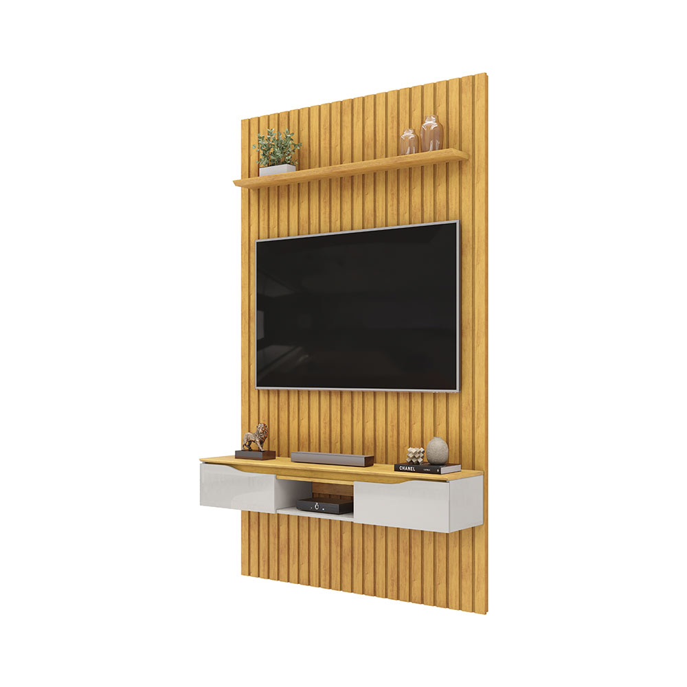 Painel Suspenso Ripado Seko TV 55" Portas Basculantes Borda Chanfrada Cedro/Bali G18 - Gran Belo