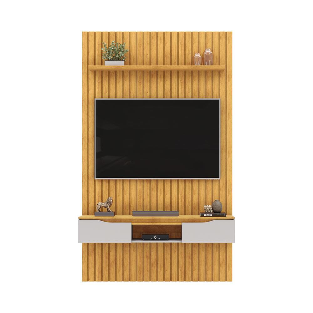 Painel Suspenso Ripado Seko TV 55" Portas Basculantes Borda Chanfrada Cedro/Bali G18 - Gran Belo