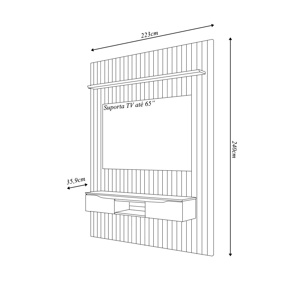 Painel Suspenso Ripado Seko TV 65" Borda Chanfrada Cedro/Bali G18 - Gran Belo