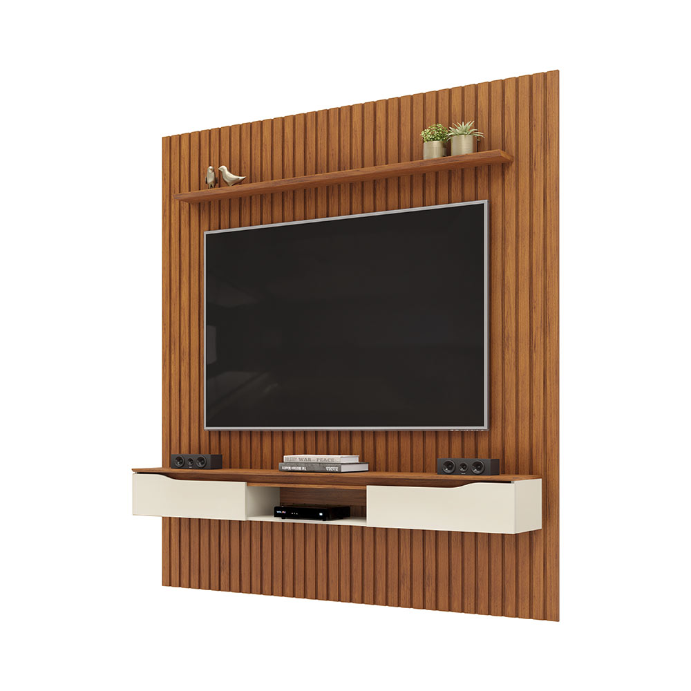 Painel Suspenso Ripado Seko TV 65" Borda Chanfrada Freijó/OffWhite G18 - Gran Belo