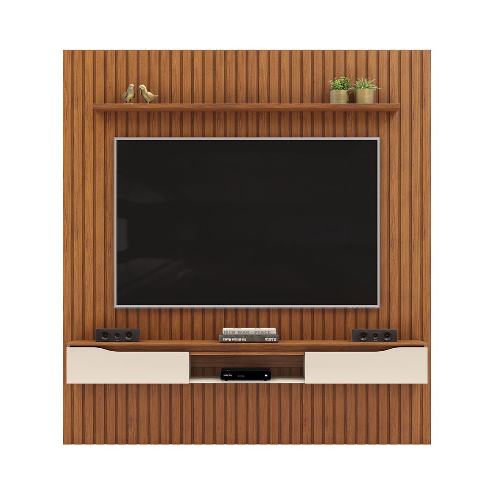 Painel Suspenso Ripado Seko TV 65" Borda Chanfrada Freijó/OffWhite G18 - Gran Belo