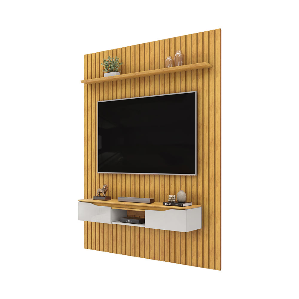 Painel Suspenso Ripado Seko TV 65" Portas Basculantes Borda Chanfrada Cedro/Bali G18 - Gran Belo