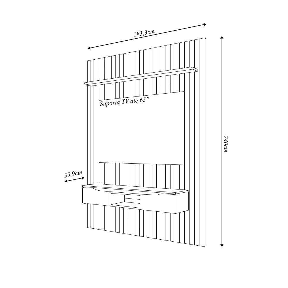 Painel Suspenso Ripado Seko TV 65" Portas Basculantes Borda Chanfrada Cedro/Bali G18 - Gran Belo