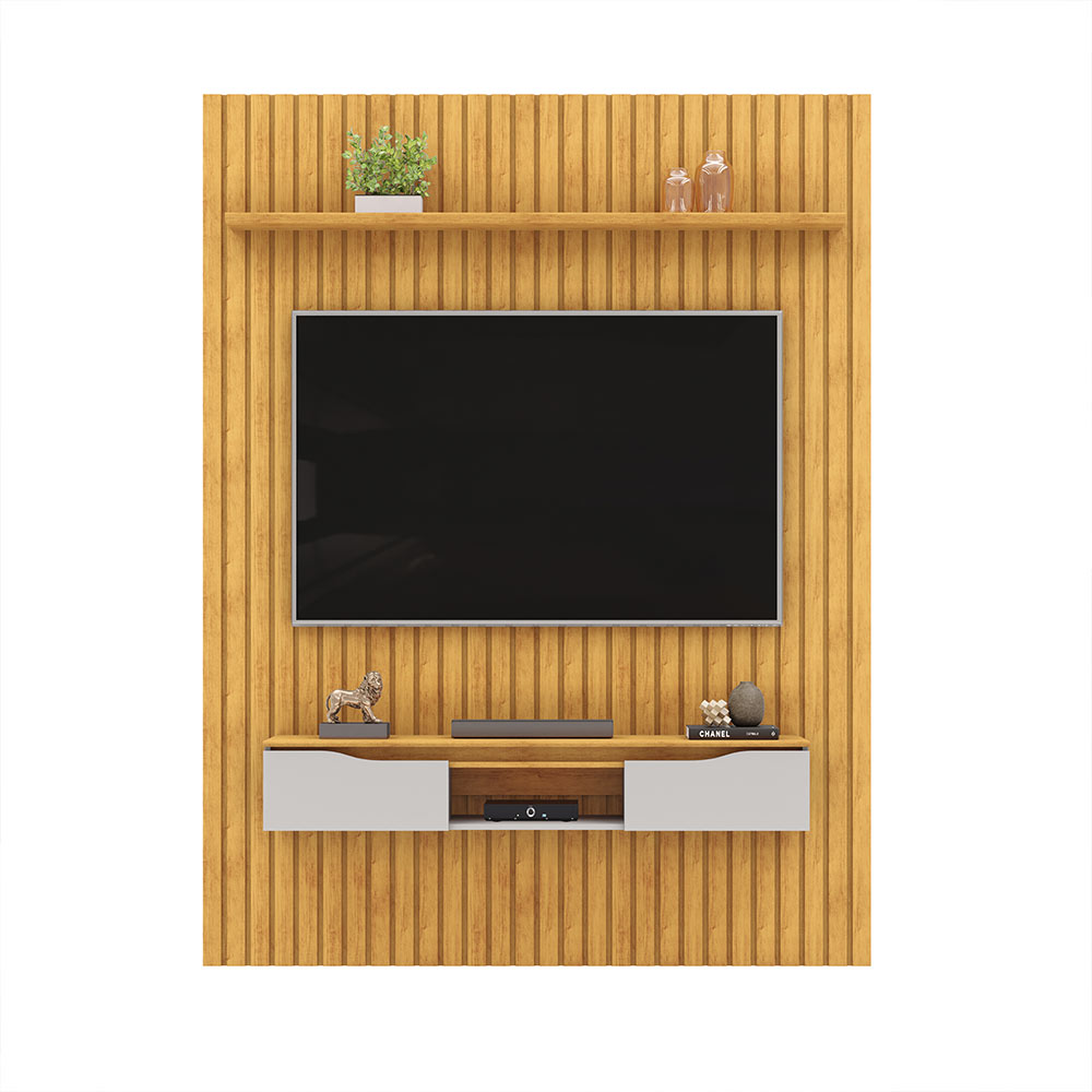 Painel Suspenso Ripado Seko TV 65" Portas Basculantes Borda Chanfrada Cedro/Bali G18 - Gran Belo