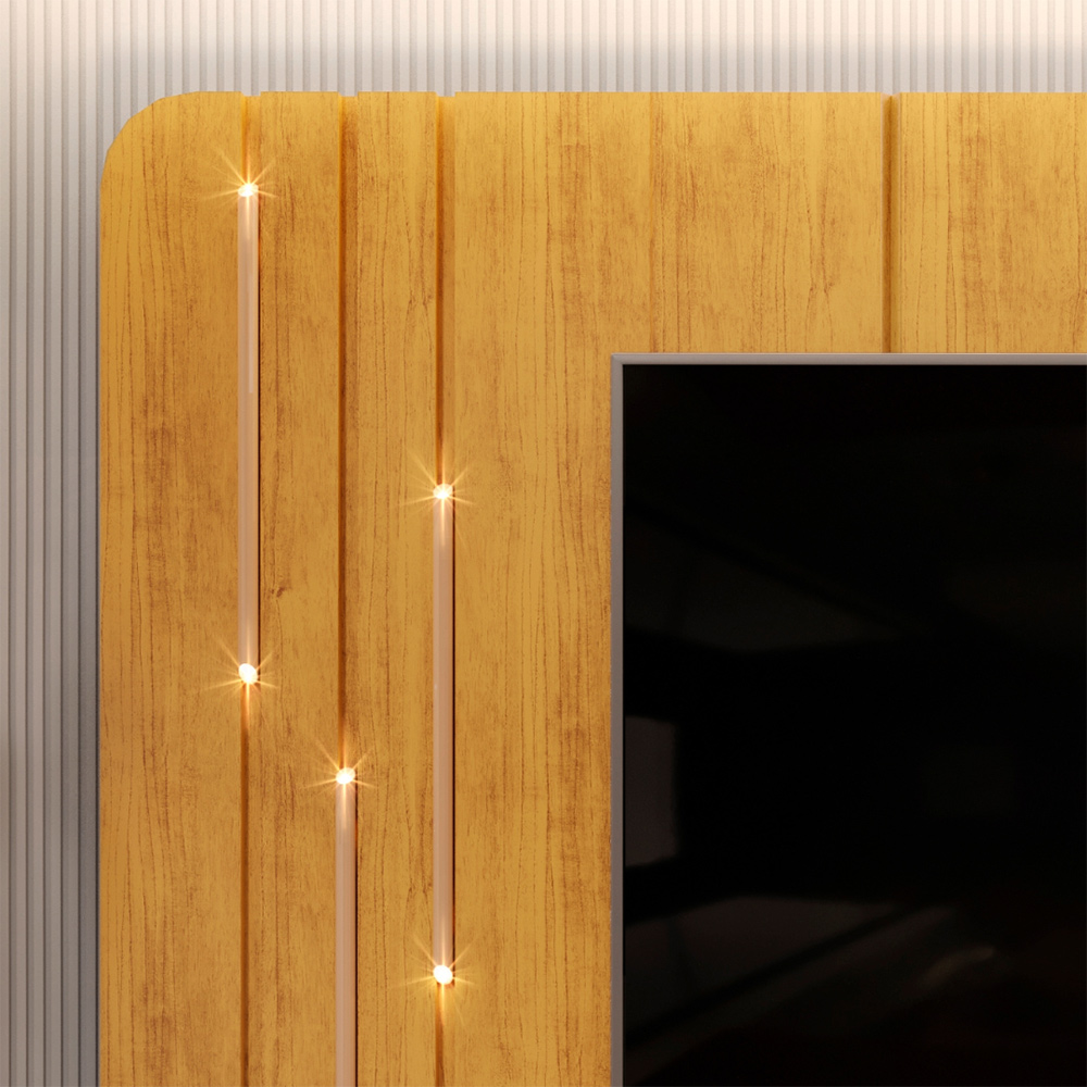 Painel com Bancada 241cm Avatar com LED e Detalhes Dourados para TV Até 75 Mel/Off White G18 - Gran Belo