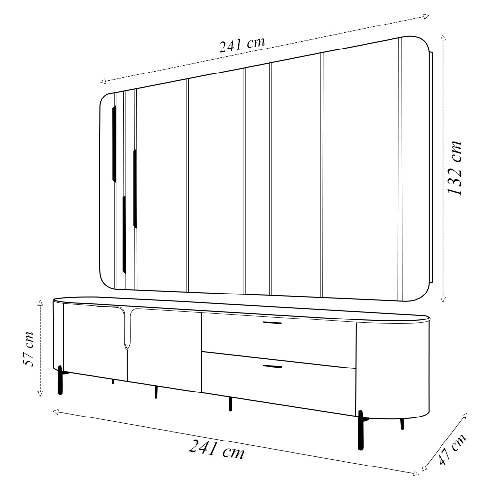 Painel com Bancada 241cm Avatar com LED e Detalhes Dourados para TV Até 75 Off White G18 - Gran Belo