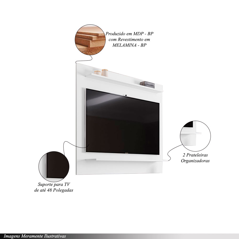 Painel para TVs até 50 Linden MDP/BP com 2 Prateleiras Branco G96 - Gran Belo
