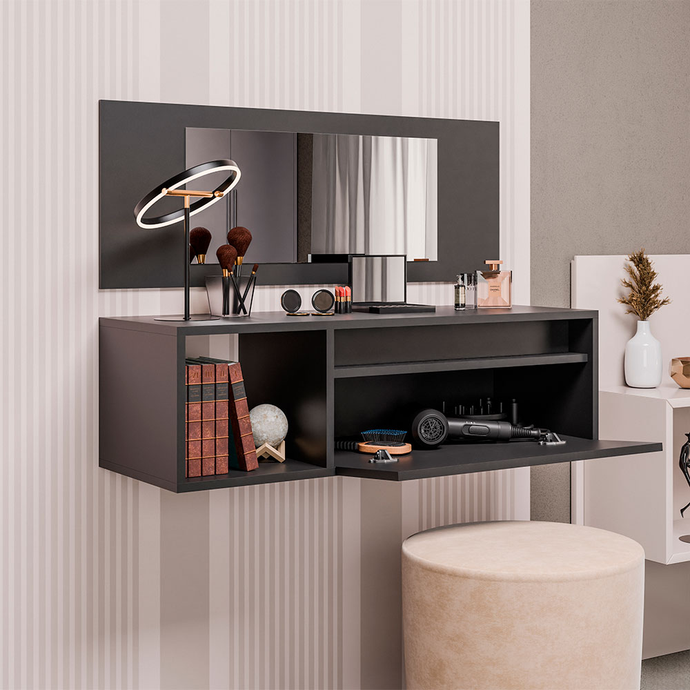 Penteadeira Camarim Potaro com Nicho Decorativo Preto G96 - Gran Belo