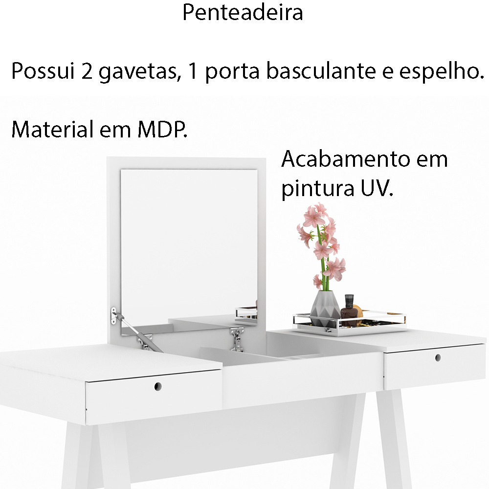 Penteadeira para Quarto Decorativa PE2002 MPD Branco G69 - Gran Belo