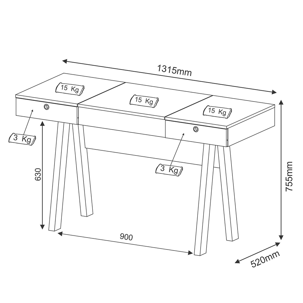 Penteadeira para Quarto Decorativa PE2002 MPD Branco G69 - Gran Belo