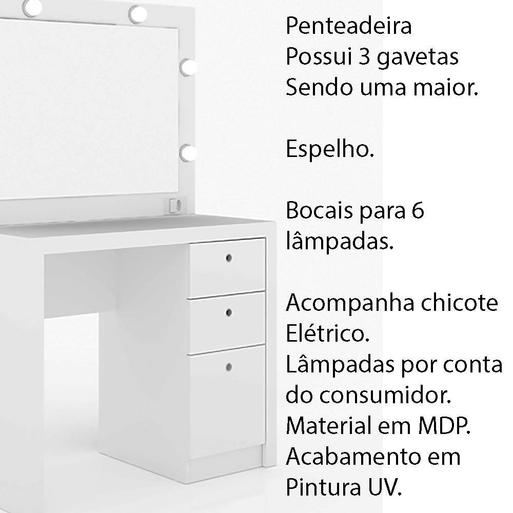Penteadeira para Quarto Decorativa PE2010 MPD Branco G69 - Gran Belo