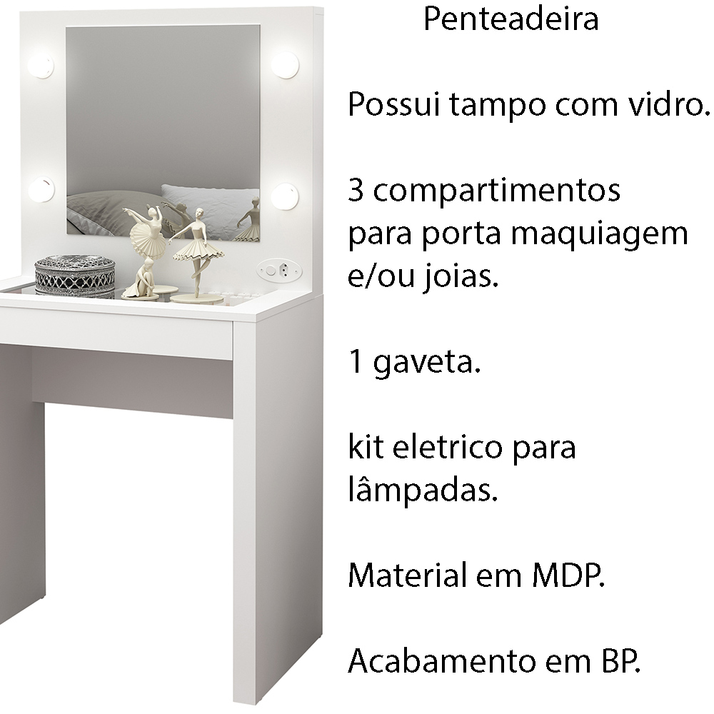 Penteadeira para Quarto Decorativa PE2017 MPD Branco G69 - Gran Belo