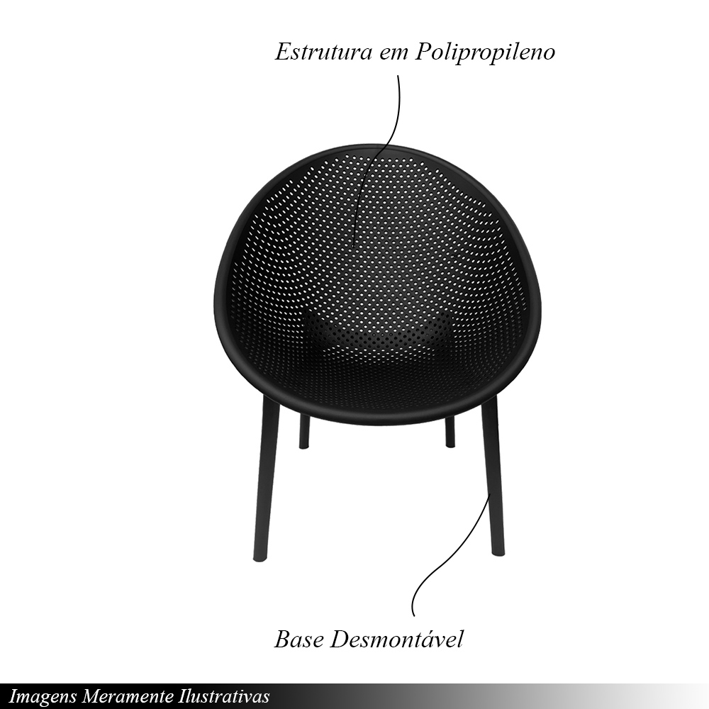 Poltrona Área Externa de PP Marina com Base Desmontável Preto G56 - Gran Belo