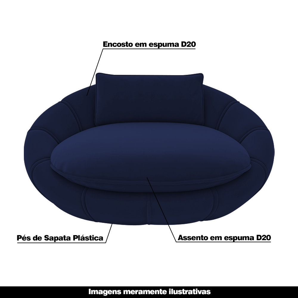 Poltrona Caminha para PET Afrodite Veludo Azul Escuro G45 - Gran Belo