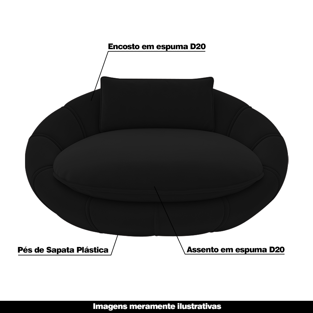 Poltrona Caminha para PET Afrodite Veludo Preto G45 - Gran Belo