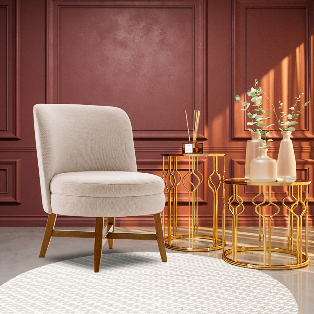 Poltrona Decorativa Amber Linho Bege G66 - Gran Belo