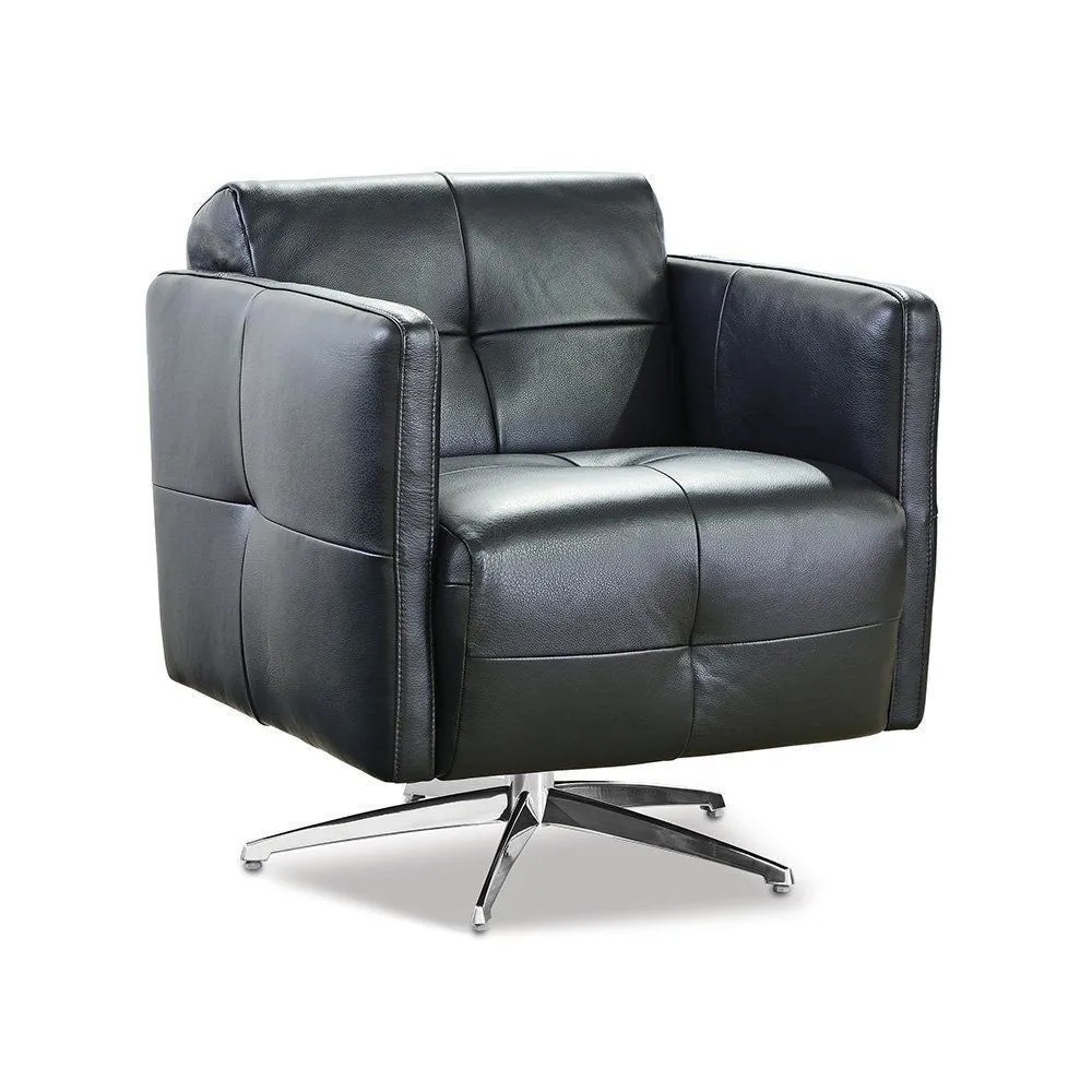Poltrona Decorativa Astúria Base Giratória Couro Preto G40 - Gran Belo