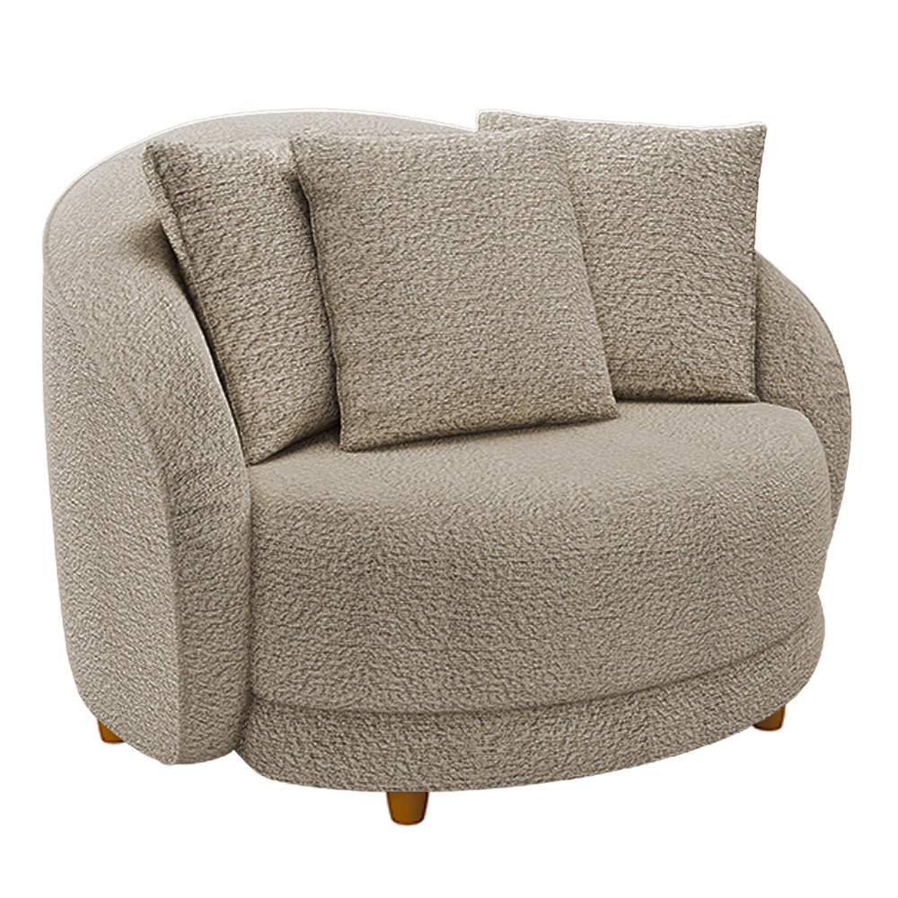 Poltrona Decorativa Base Fixa Galáxia com Almofadas Boucle Bege G45 - Gran Belo