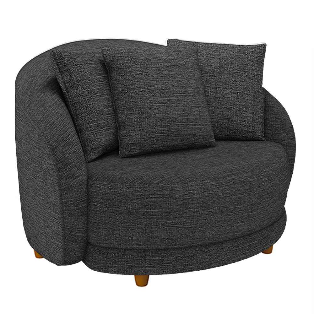Poltrona Decorativa Base Fixa Galáxia com Almofadas Linho Chumbo G45 - Gran Belo