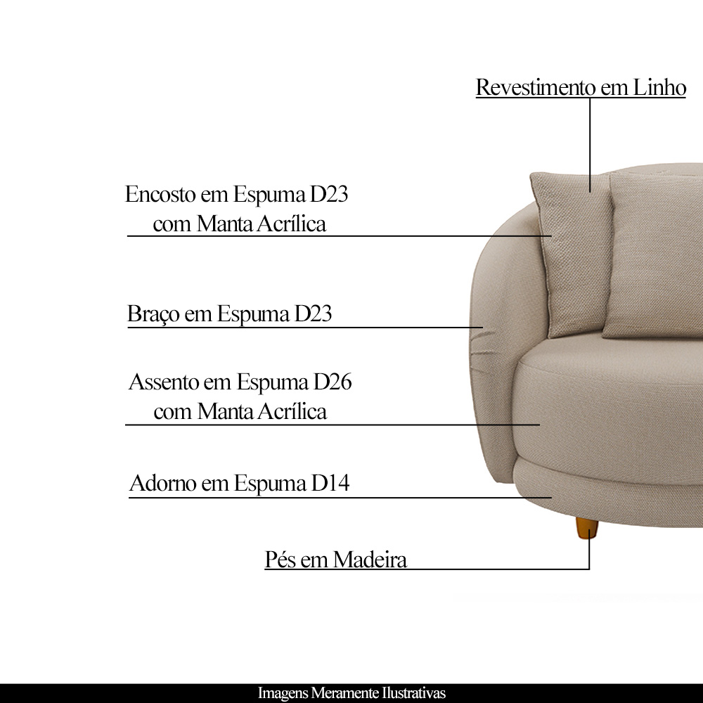 Poltrona Decorativa Base Fixa Galáxia com Almofadas Linho Off White G45 - Gran Belo