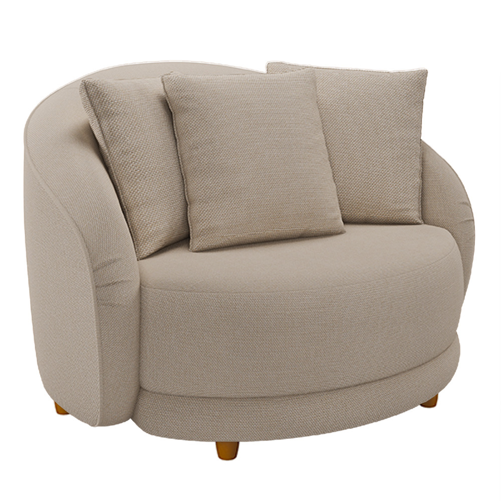 Poltrona Decorativa Base Fixa Galáxia com Almofadas Linho Off White G45 - Gran Belo