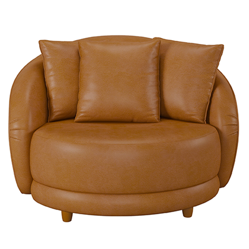Poltrona Decorativa Base Fixa Galáxia com Almofadas PU Caramelo G45 - Gran Belo