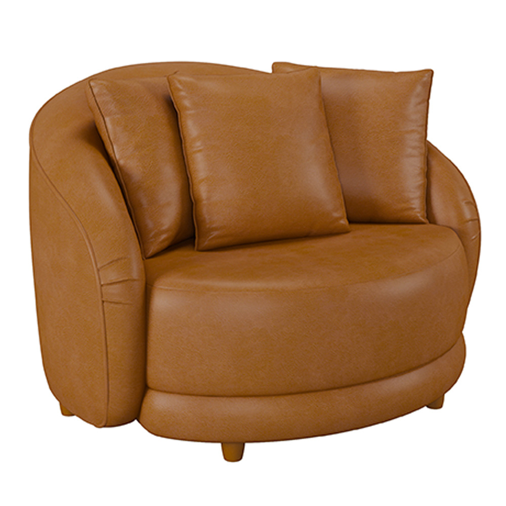 Poltrona Decorativa Base Fixa Galáxia com Almofadas PU Caramelo G45 - Gran Belo
