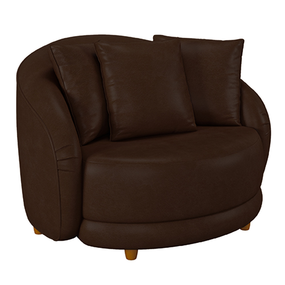Poltrona Decorativa Base Fixa Galáxia com Almofadas PU Marrom G45 - Gran Belo