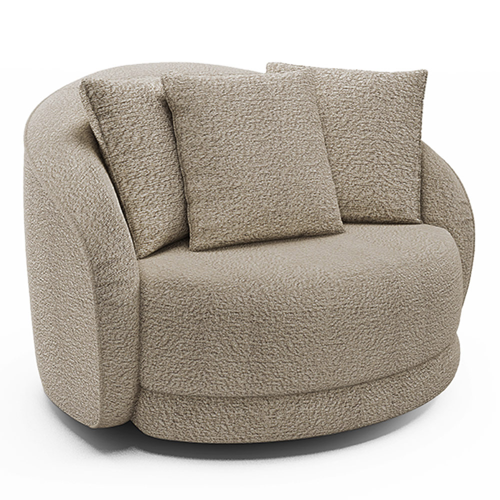Poltrona Decorativa Base Giratória Galáxia com Almofadas Boucle Bege G45 - Gran Belo