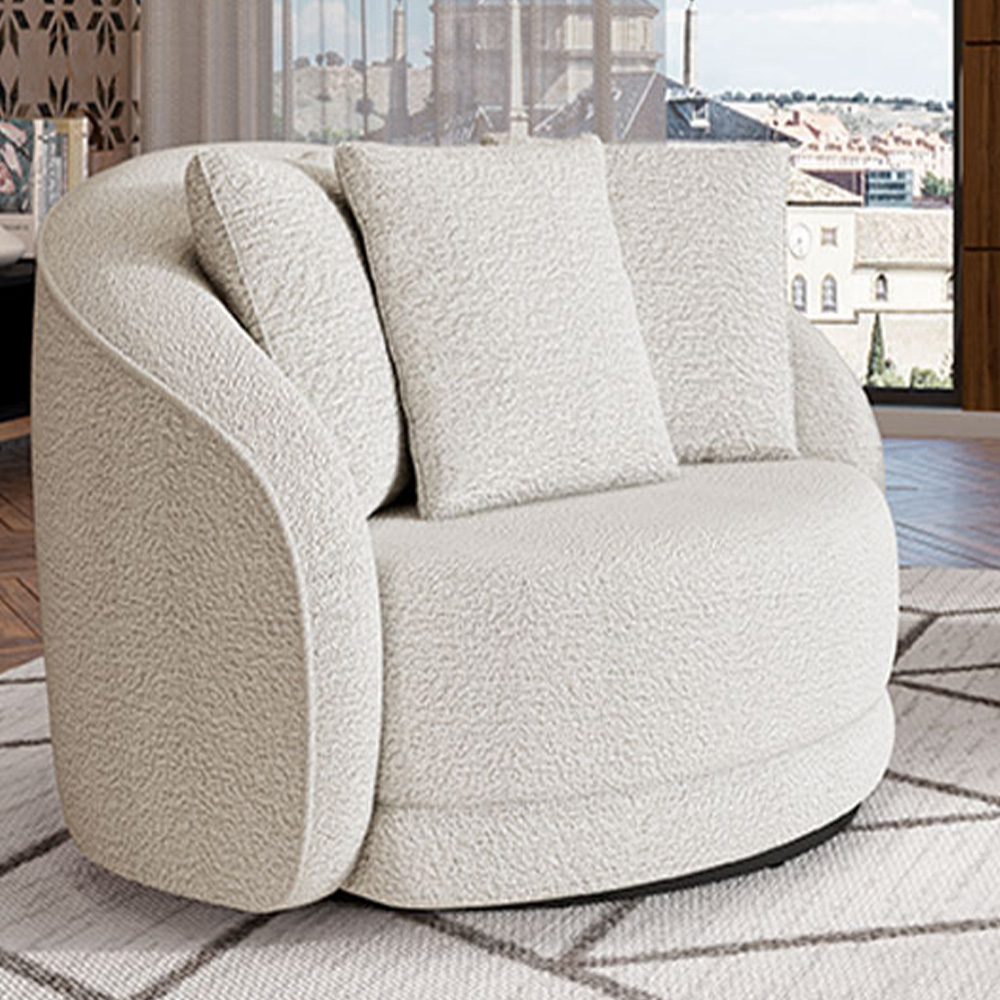 Poltrona Decorativa Base Giratória Galáxia com Almofadas Boucle Branco G45 - Gran Belo