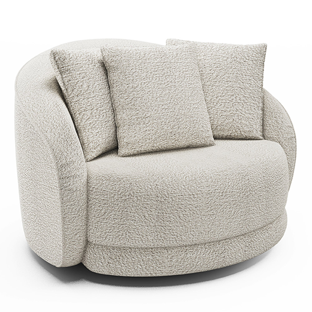 Poltrona Decorativa Base Giratória Galáxia com Almofadas Boucle Branco G45 - Gran Belo