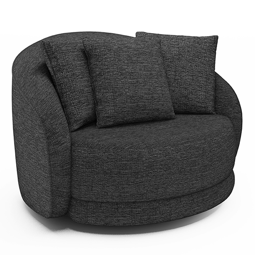 Poltrona Decorativa Base Giratória Galáxia com Almofadas Linho Chumbo G45 - Gran Belo
